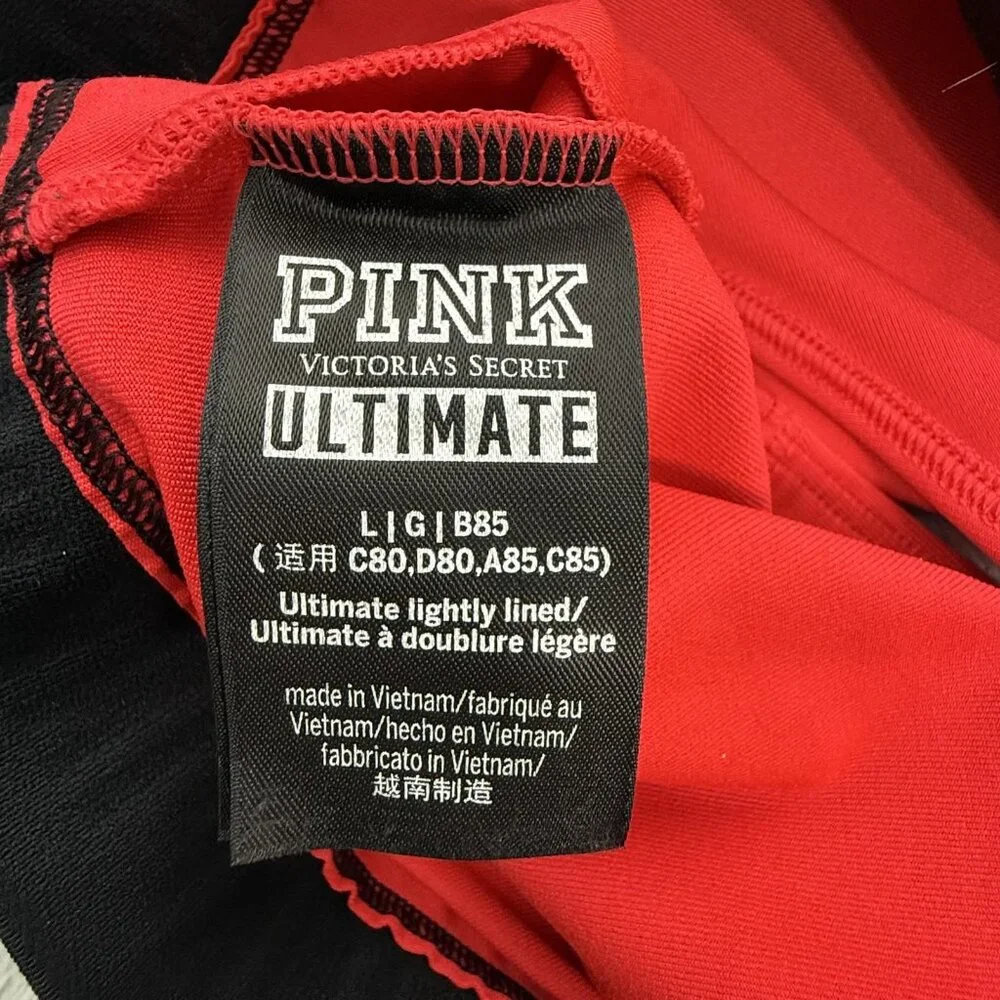 PINK Victoria's Secret Ultimate Sports Bra Womens L Red Black Logo Lined Workout